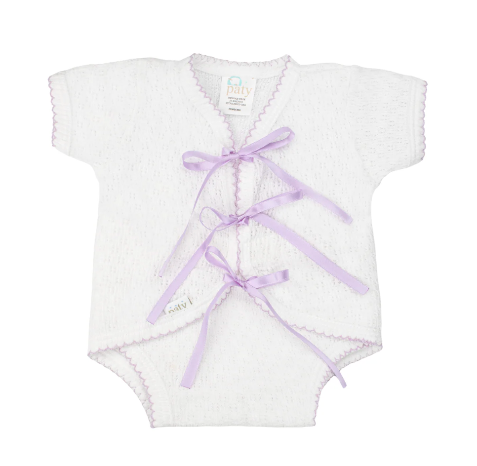 Paty Knit Ribbon Tie Onesie with Built-In Diaper Cover