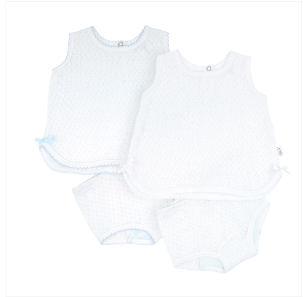 Paty Knit Sleeveless Diaper Set White with Trim