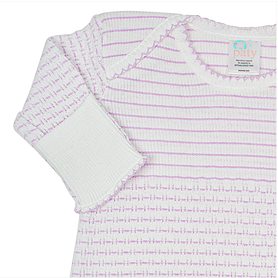 Paty Knit Overlap Shoulder Pinstripe Gown