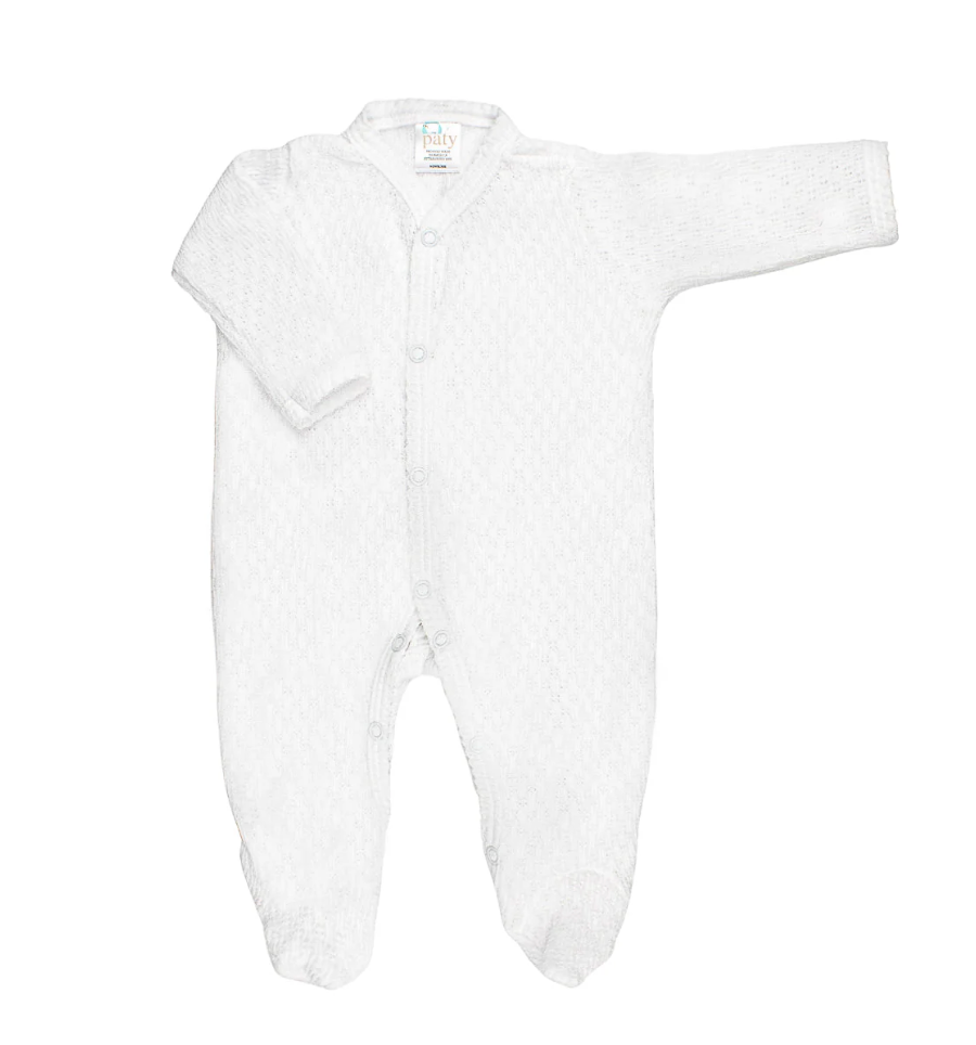 Paty Knit Footie White with Trim