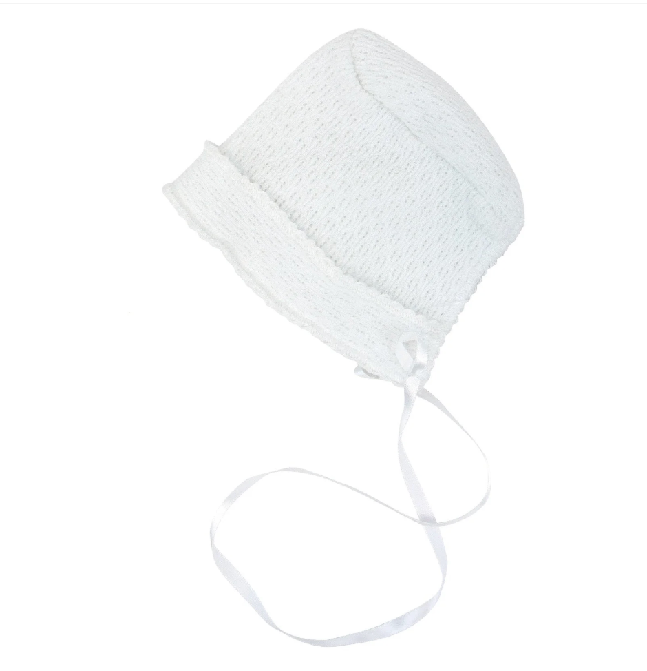 Paty Knit Classic Bonnet with Satin Ribbon