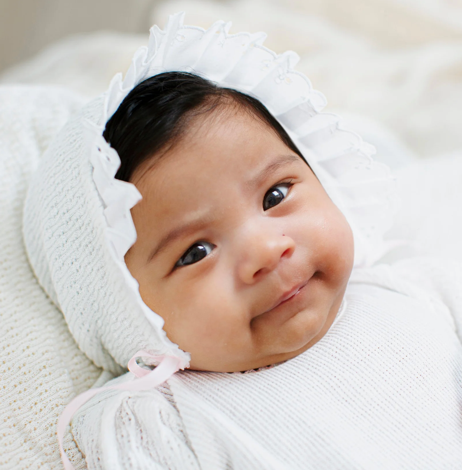 Paty Knit Bonnet with Eyelet Trim