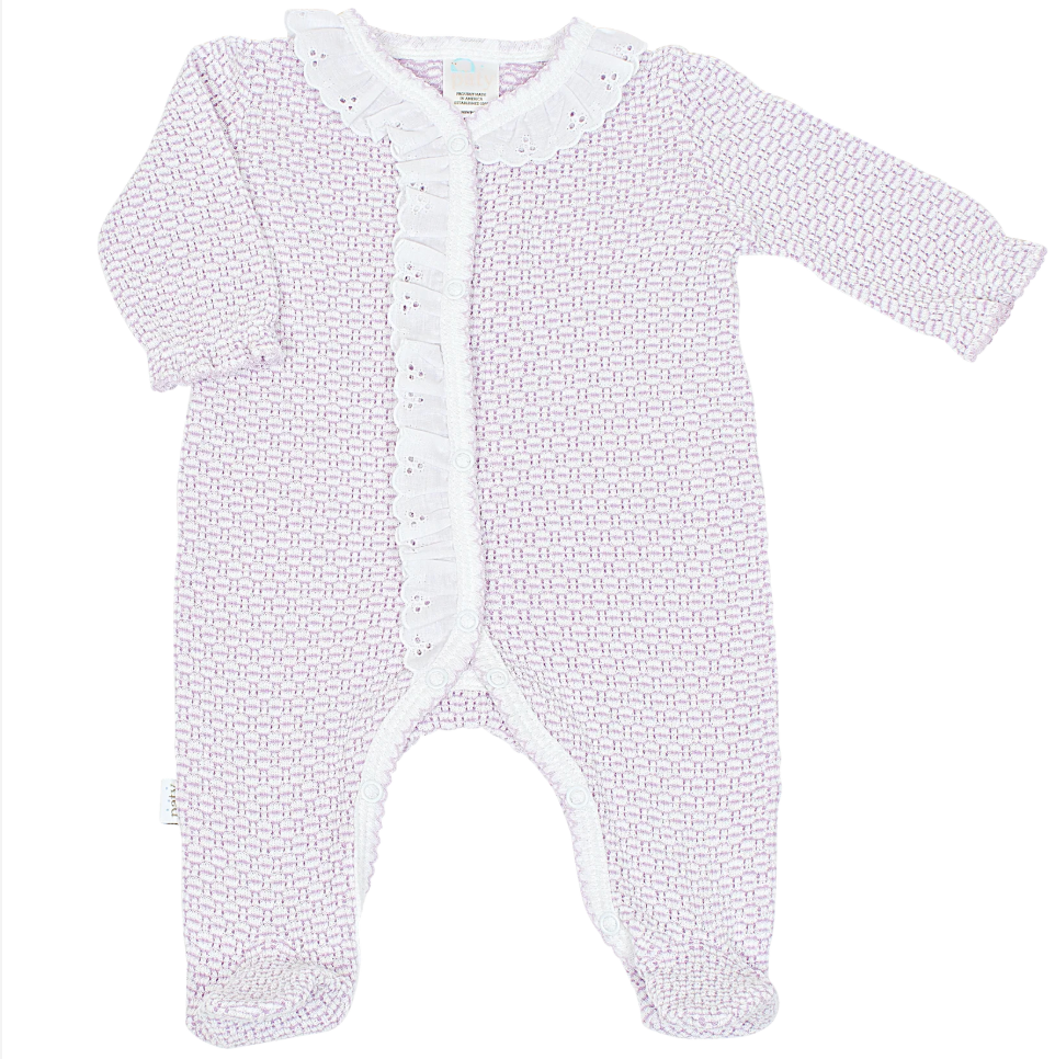 Paty Knit Solid Color Footie with Eyelet Trim