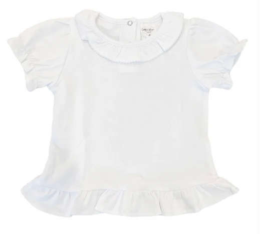 Patriotic White Ruffle Neck T-shirt