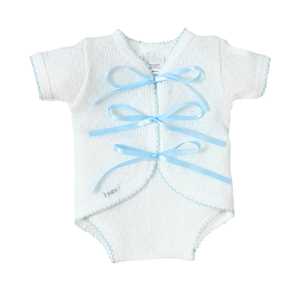 Paty Knit Ribbon Tie Onesie with Built-In Diaper Cover