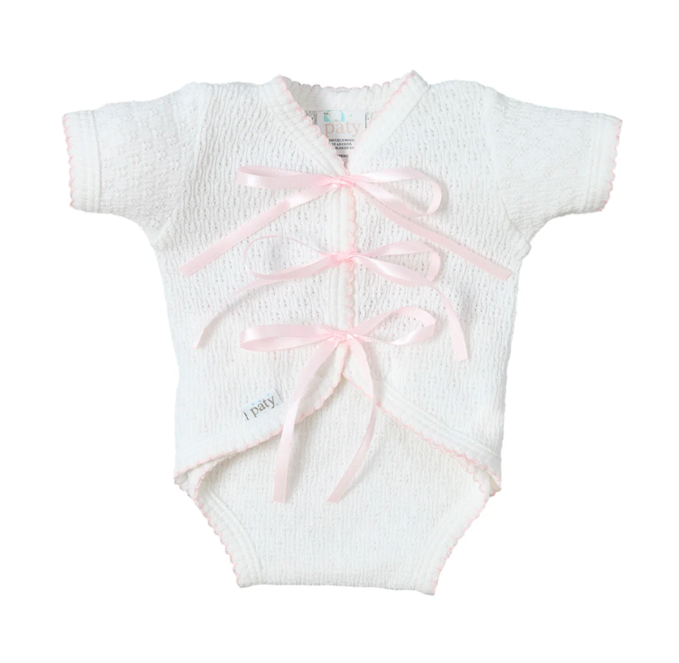Paty Knit Ribbon Tie Onesie with Built-In Diaper Cover