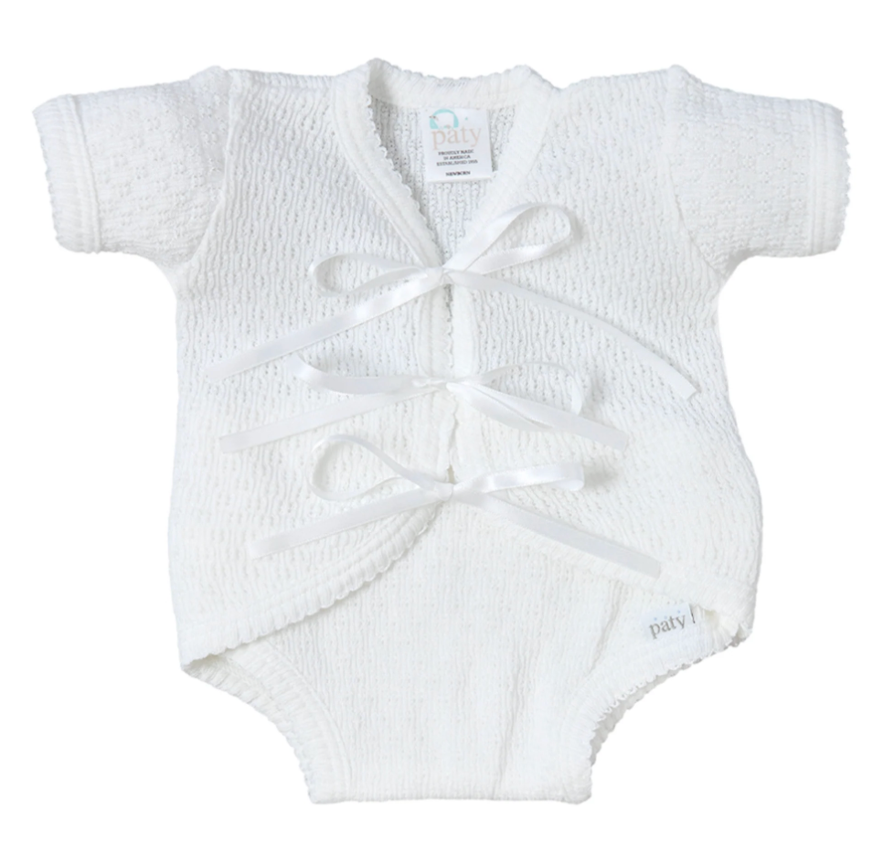 Paty Knit Ribbon Tie Onesie with Built-In Diaper Cover
