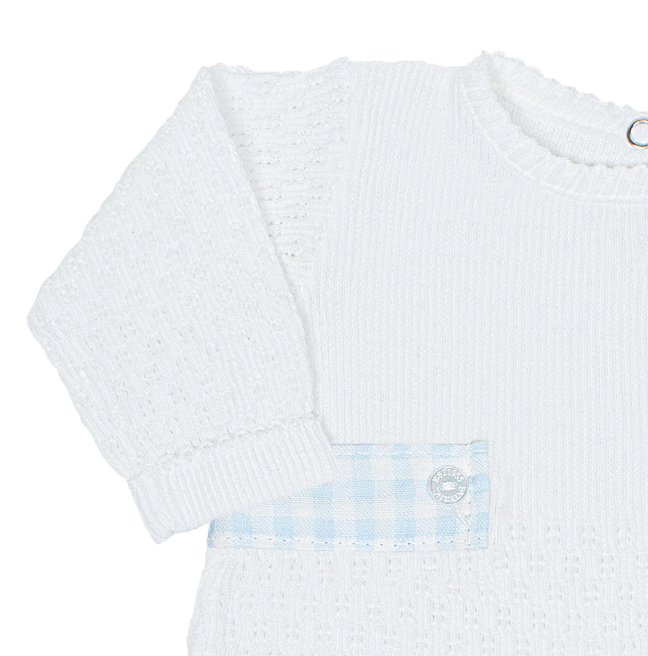 Paty Knit Long Sleeve Romper with Gingham Tabs