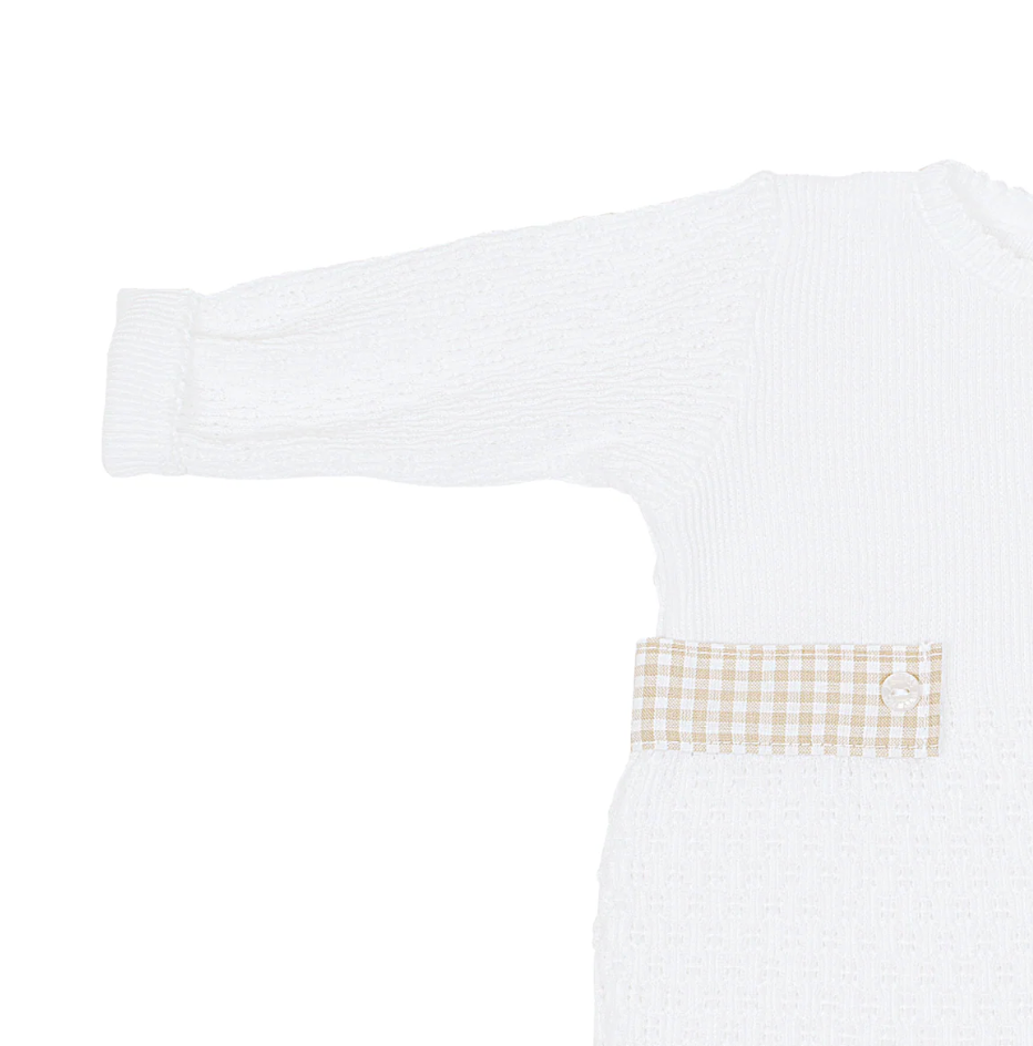 Paty Knit Long Sleeve Romper with Gingham Tabs