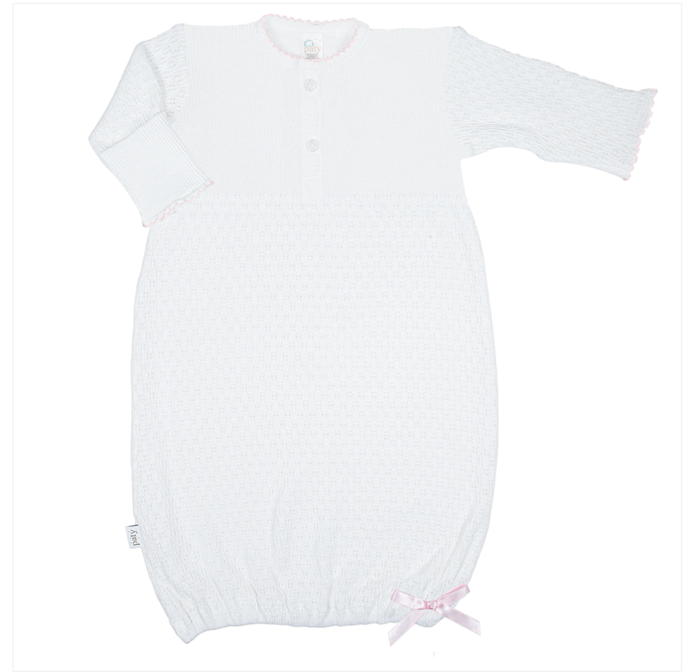 Paty Knit Placket Gown White with Trim