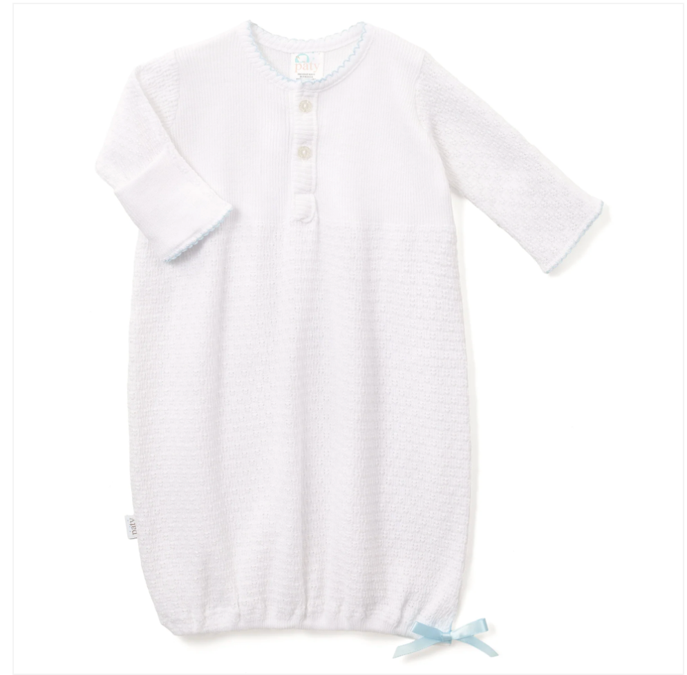 Paty Knit Placket Gown White with Trim