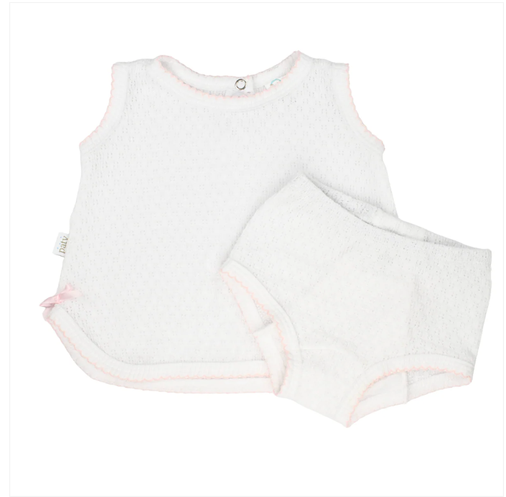 Paty Knit Sleeveless Diaper Set White with Trim