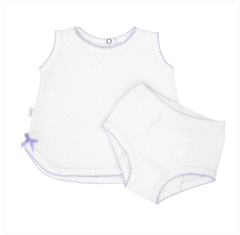 Paty Knit Sleeveless Diaper Set White with Trim