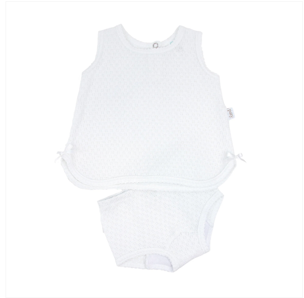 Paty Knit Sleeveless Diaper Set White with Trim