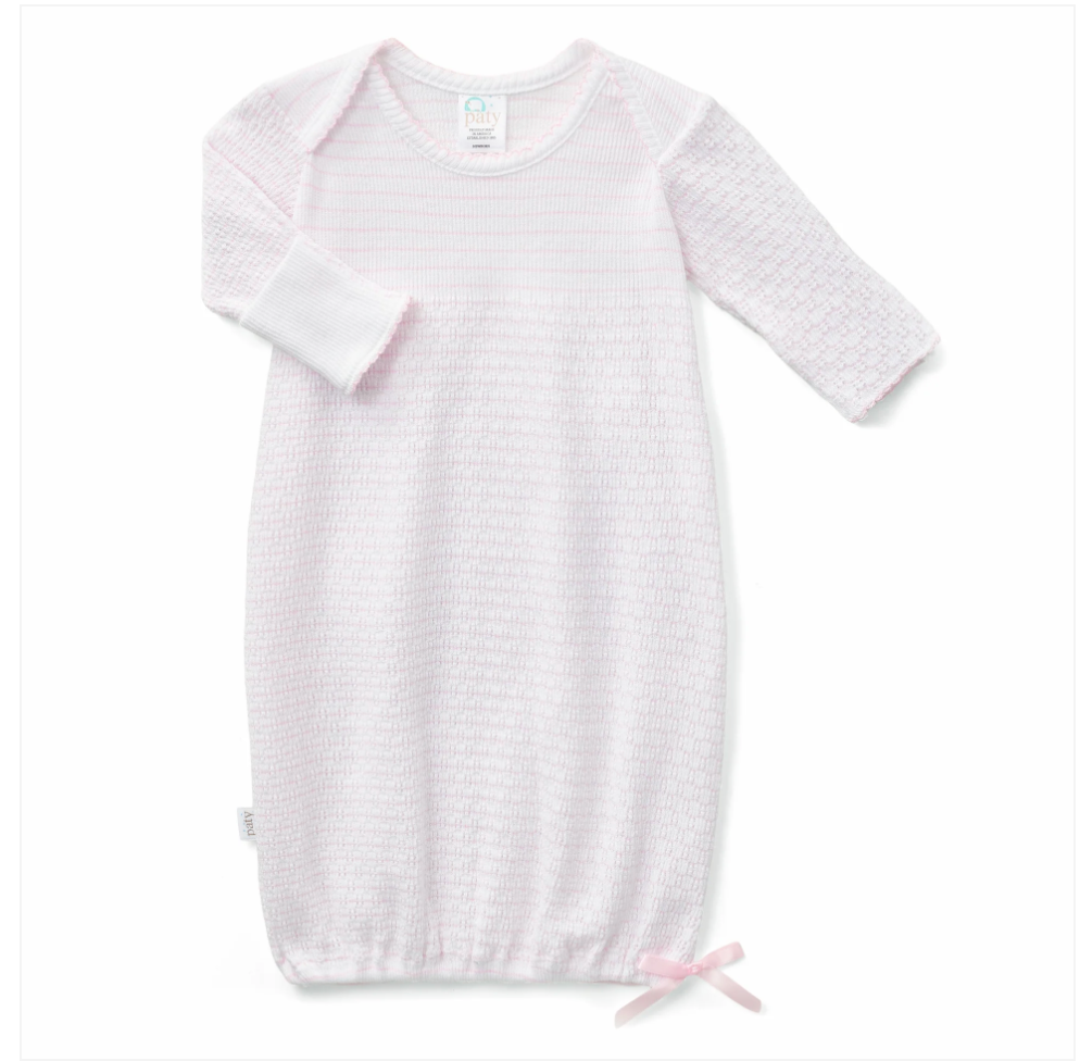 Paty Knit Overlap Shoulder Pinstripe Gown