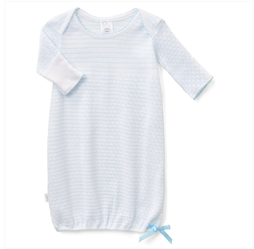 Paty Knit Overlap Shoulder Pinstripe Gown