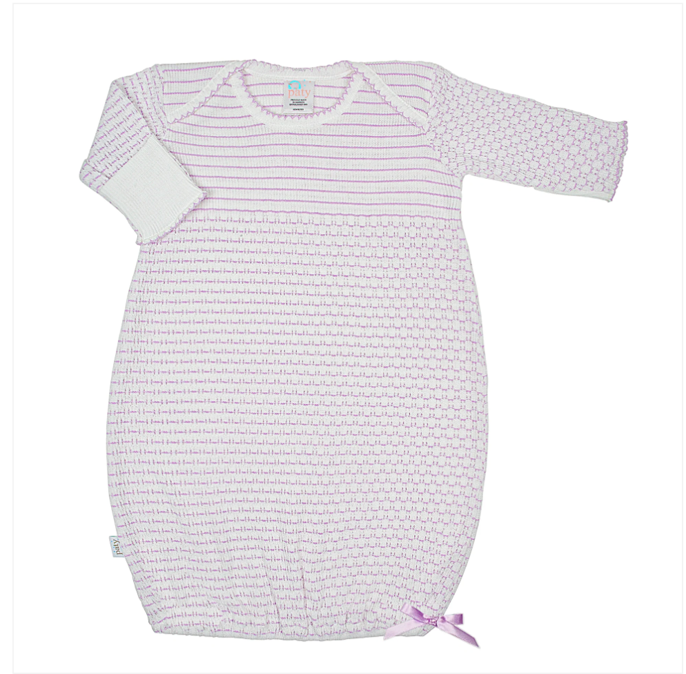 Paty Knit Overlap Shoulder Pinstripe Gown