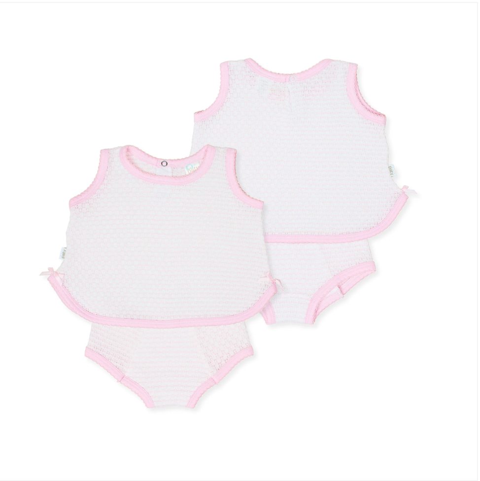 Paty Knit Pinstripe Sleeveless Diaper Set with Pima Trim