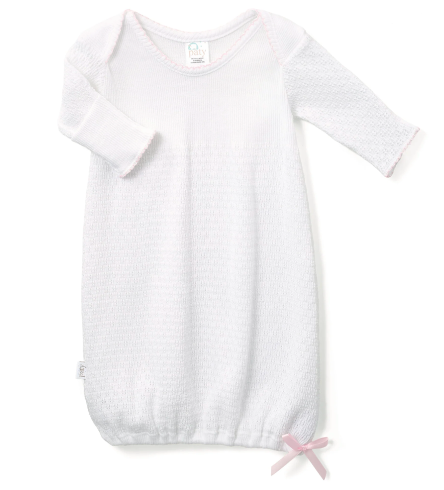 Paty Knit Overlap Shoulder Gown White with Trim