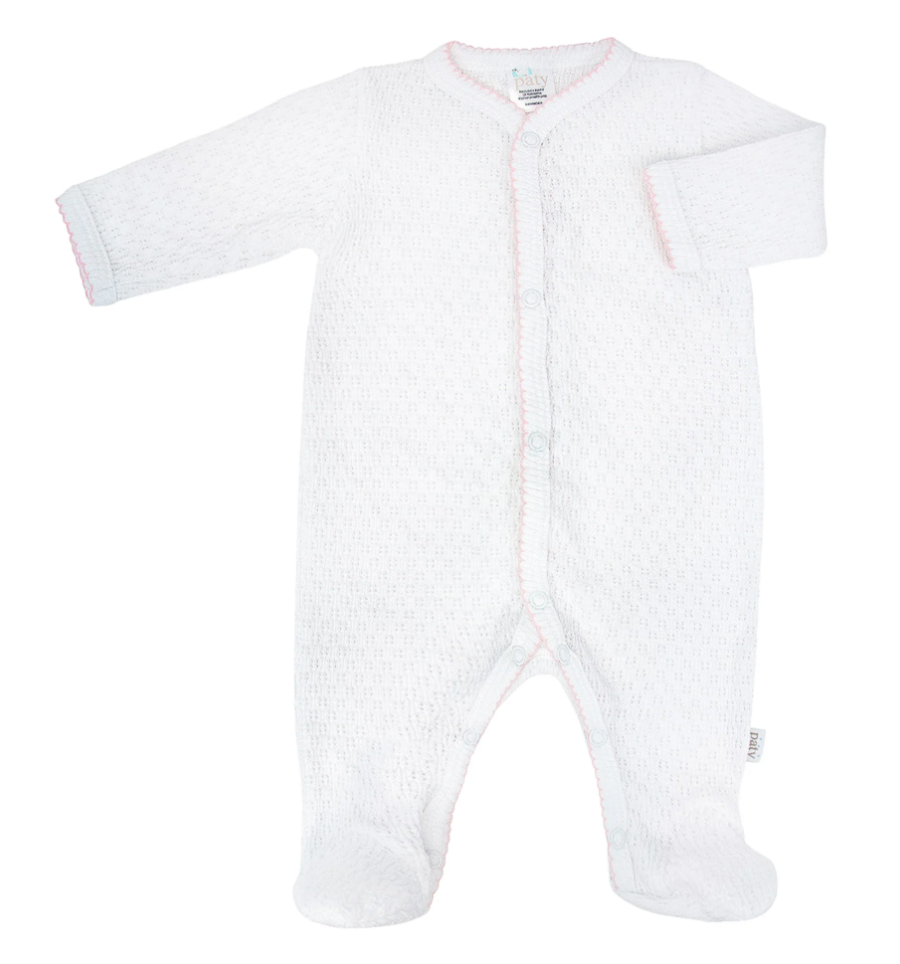 Paty Knit Footie White with Trim
