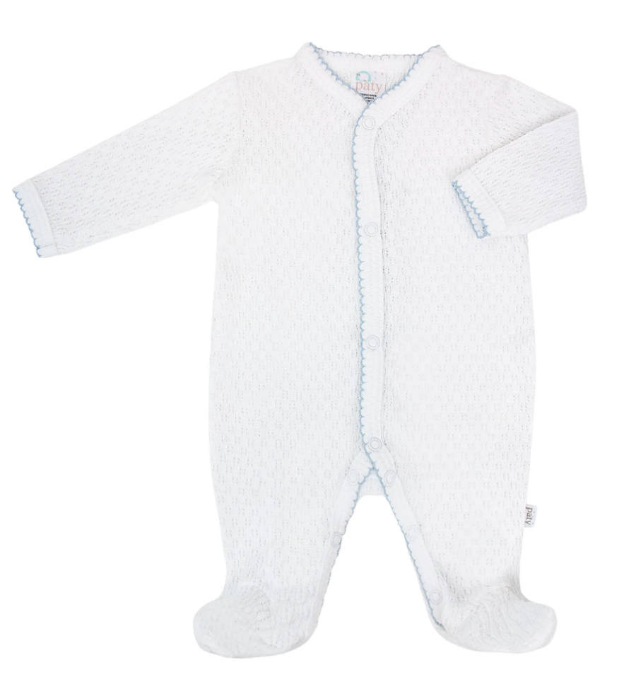 Paty Knit Footie White with Trim