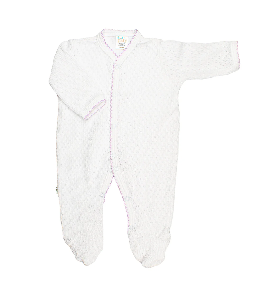 Paty Knit Footie White with Trim