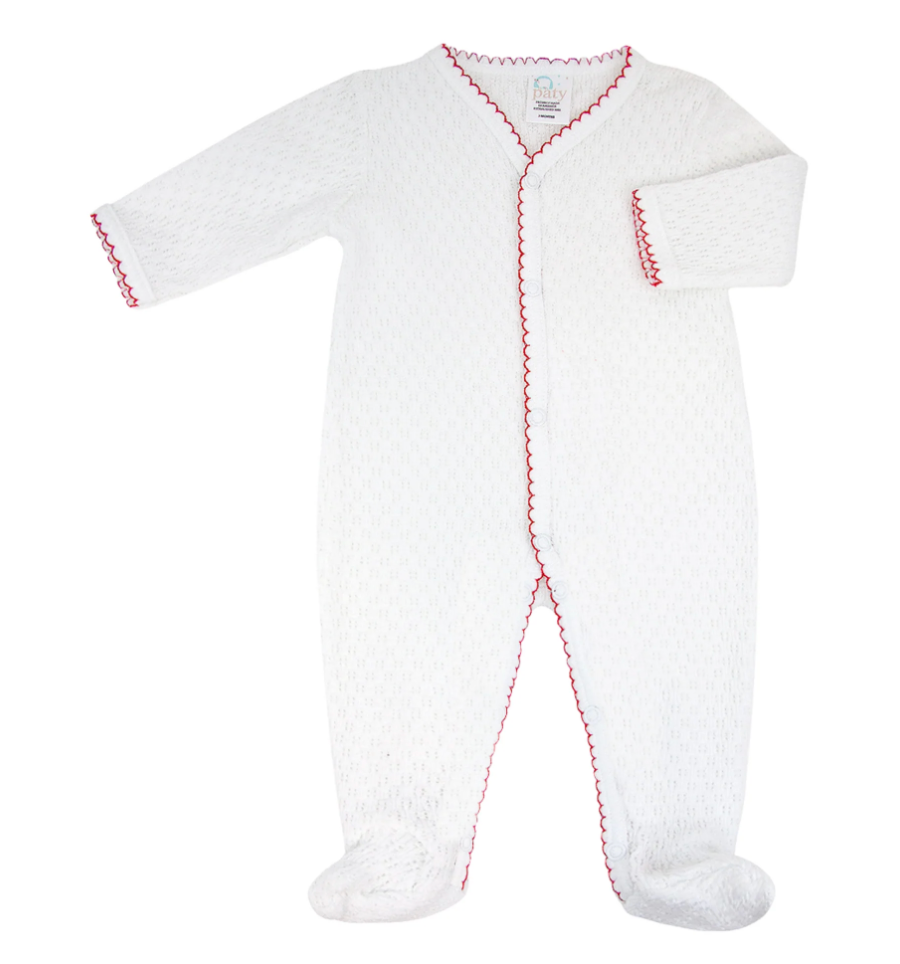 Paty Knit Footie White with Trim