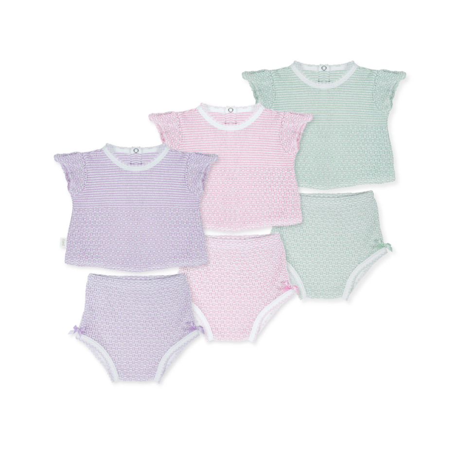Paty Knit Flutter Sleeve Diaper Set Solid with Bows
