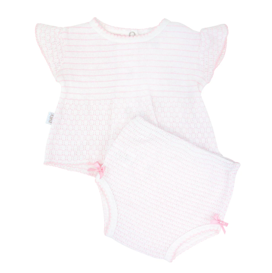 Paty Knit Flutter Sleeve Diaper Set Pinstripe with Bows