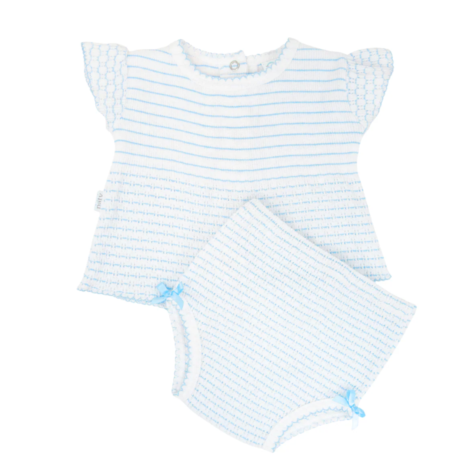 Paty Knit Flutter Sleeve Diaper Set Pinstripe with Bows