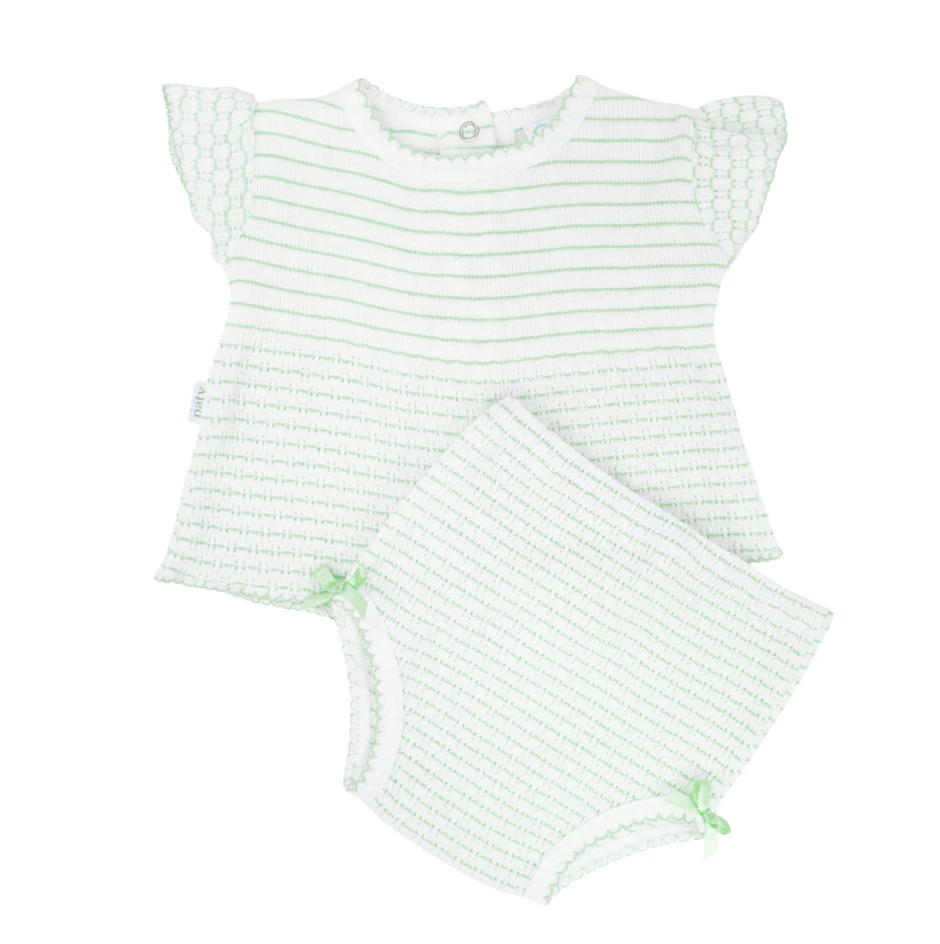 Paty Knit Flutter Sleeve Diaper Set Pinstripe with Bows