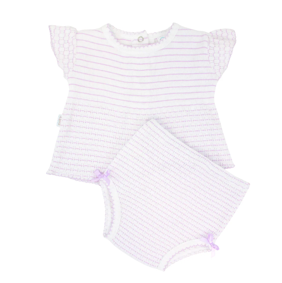 Paty Knit Flutter Sleeve Diaper Set Pinstripe with Bows
