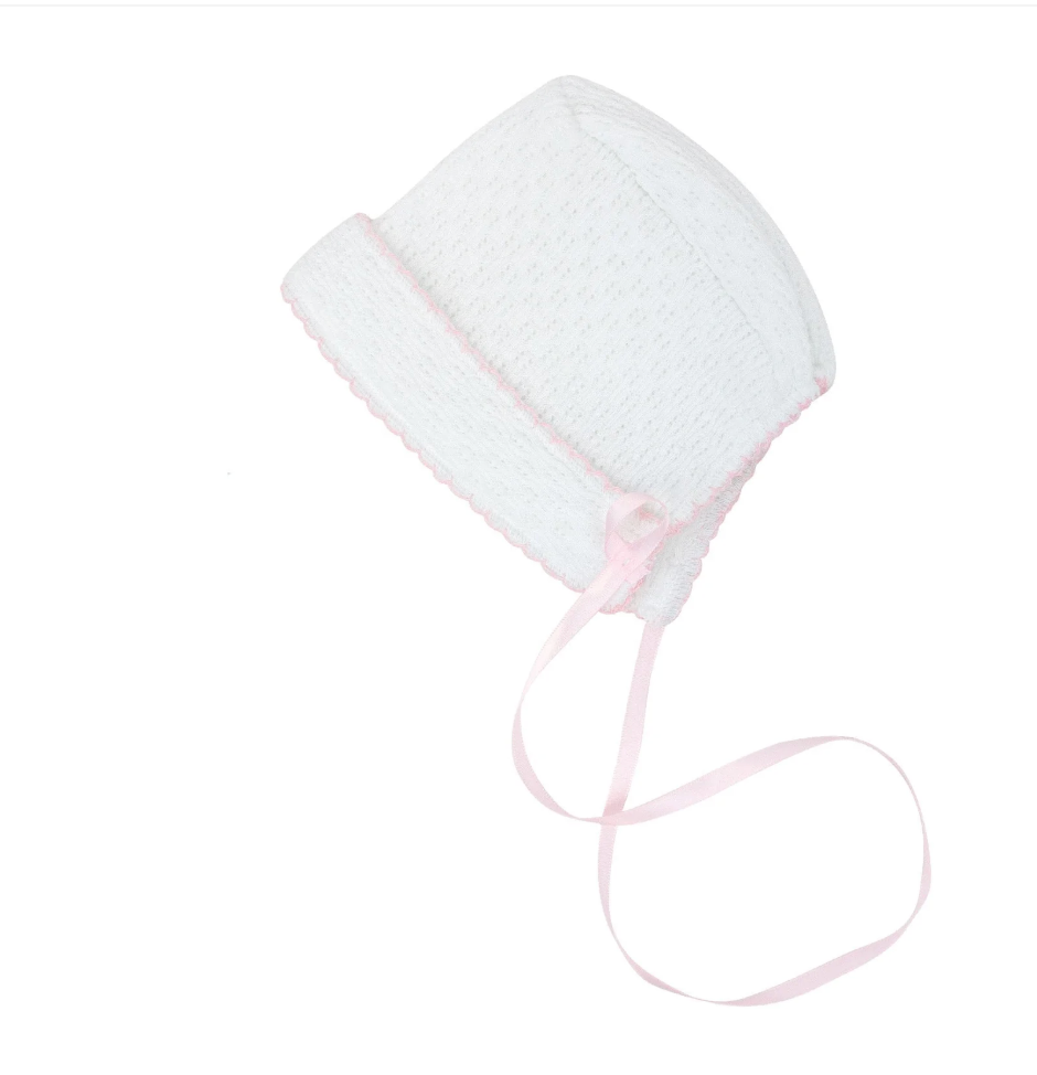 Paty Knit Classic Bonnet with Satin Ribbon
