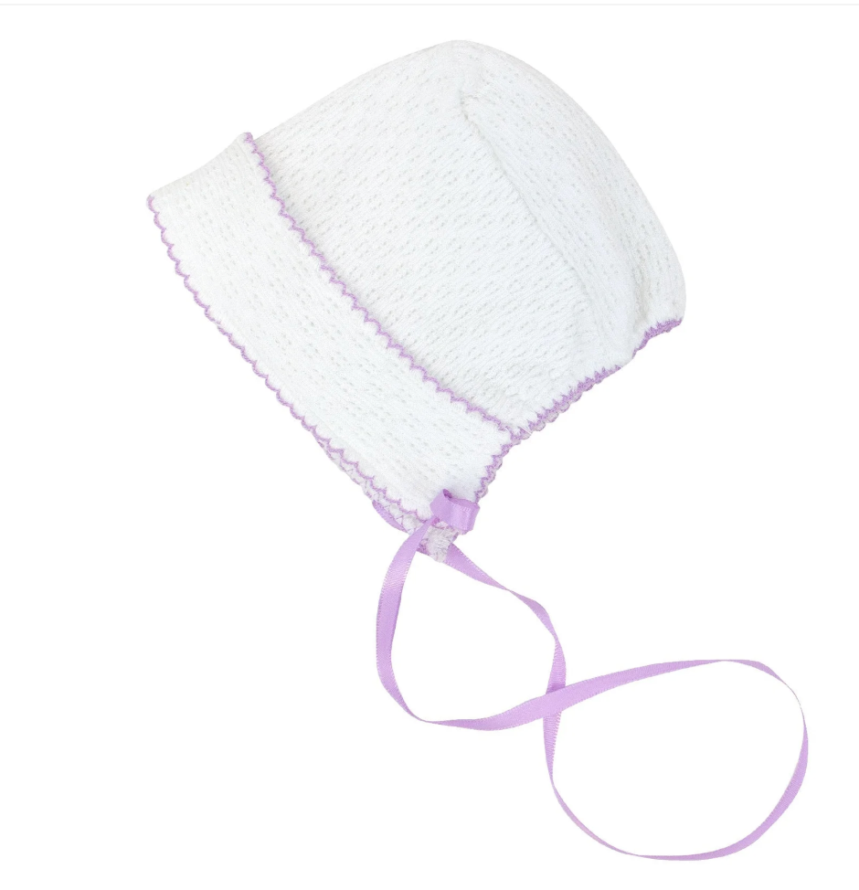 Paty Knit Classic Bonnet with Satin Ribbon