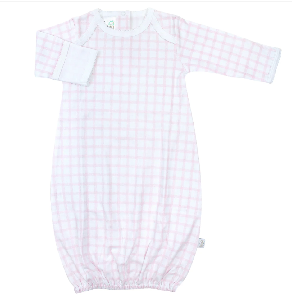 Paty Pima Cotton Overlap Shoulder Gown Gingham