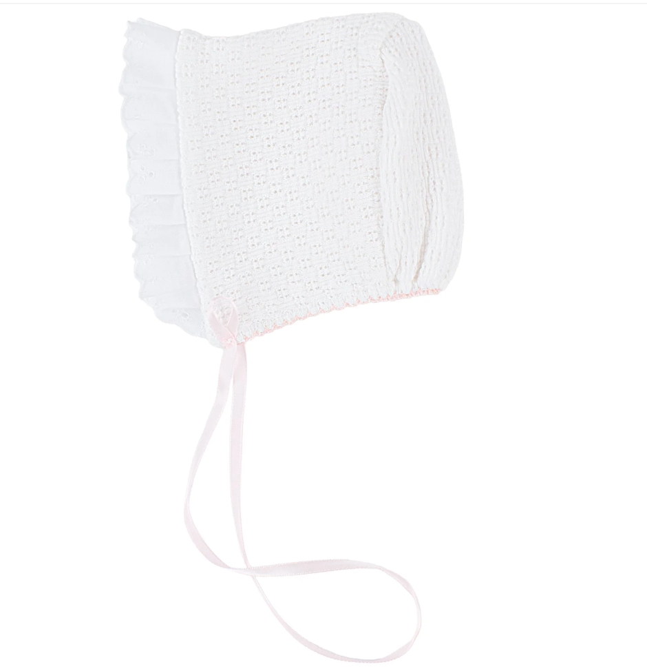 Paty Knit Bonnet with Eyelet Trim