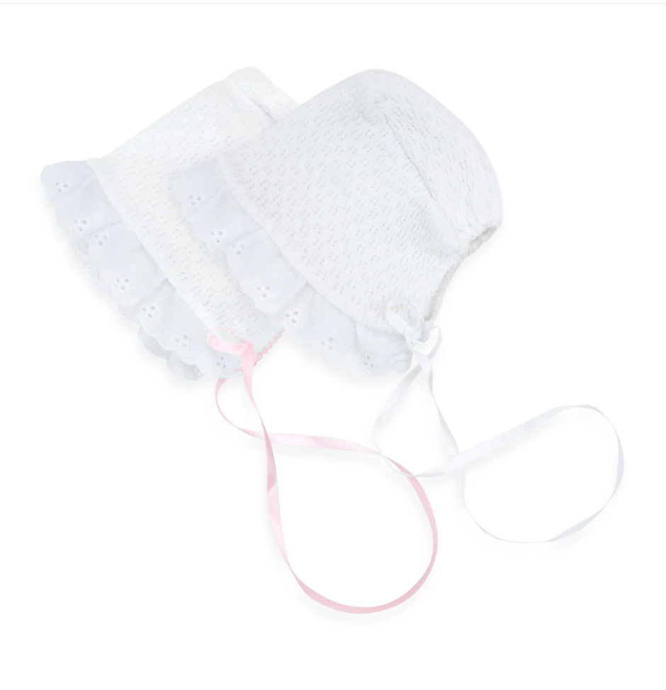 Paty Knit Bonnet with Eyelet Trim