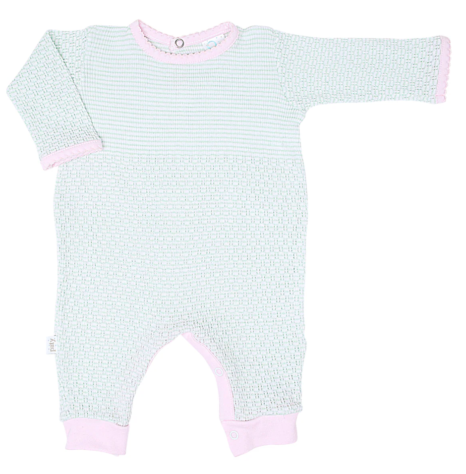 Paty Knit Solid Color Romper with Pima Trim