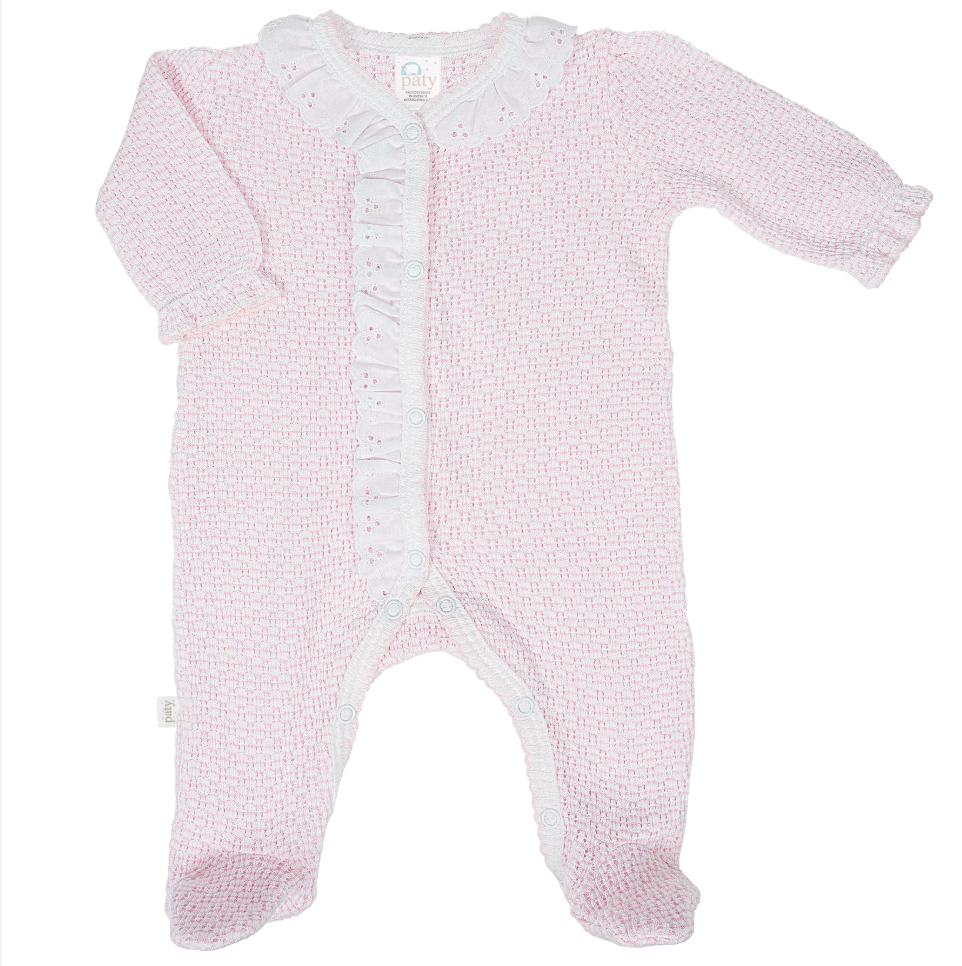 Paty Knit Solid Color Footie with Eyelet Trim