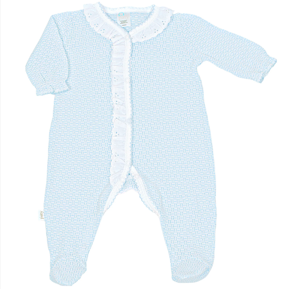 Paty Knit Solid Color Footie with Eyelet Trim