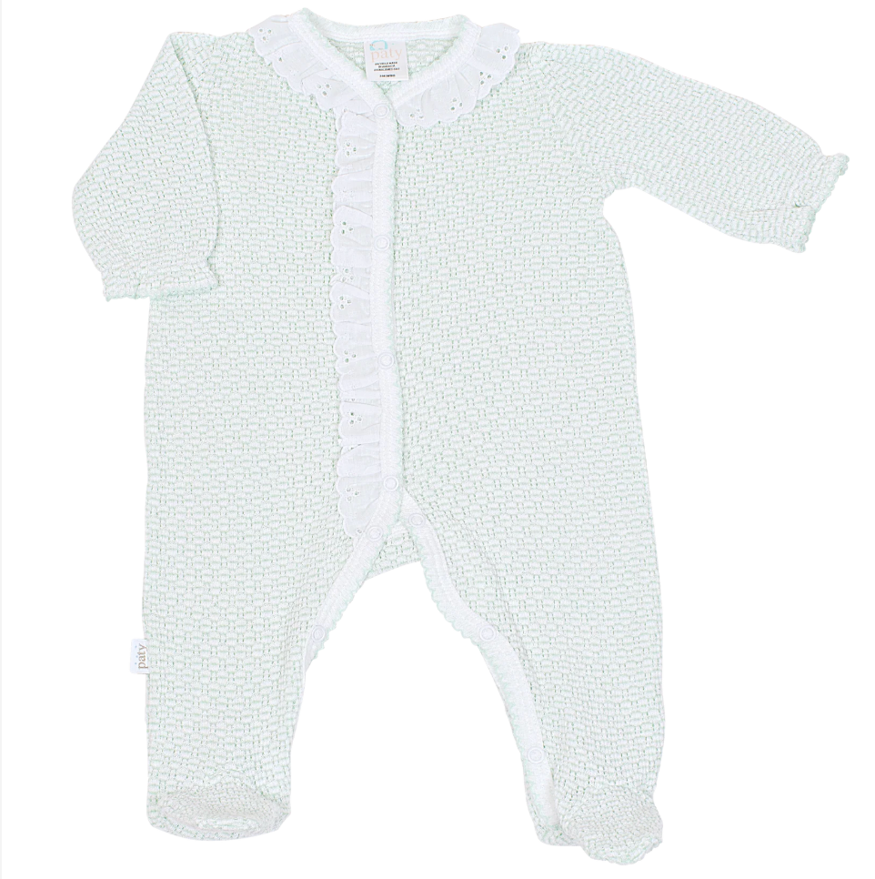 Paty Knit Solid Color Footie with Eyelet Trim