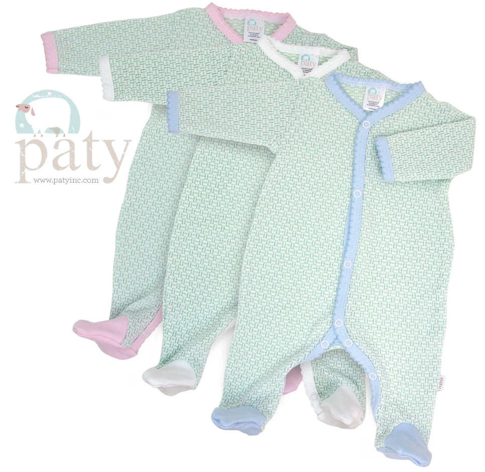 Paty Knit Solid Color Footie with Pima Trim