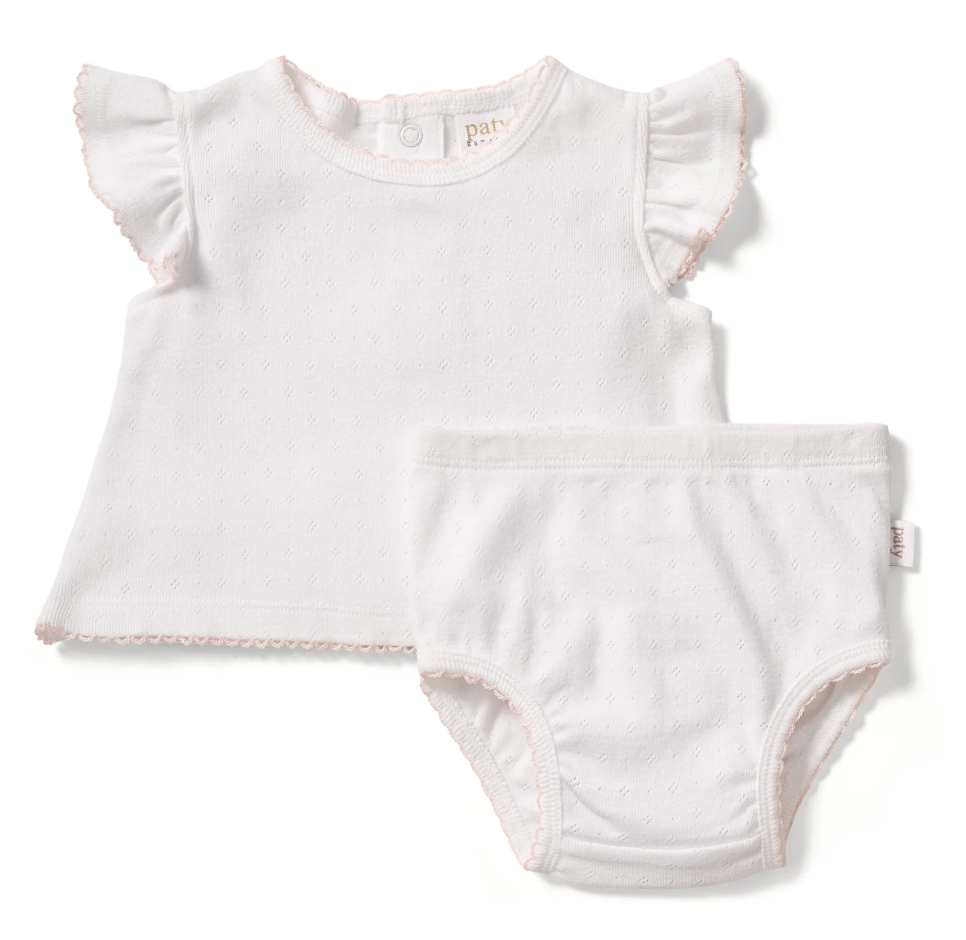 Paty Organic Cotton Pointelle Diaper Set with Flutter Sleeves