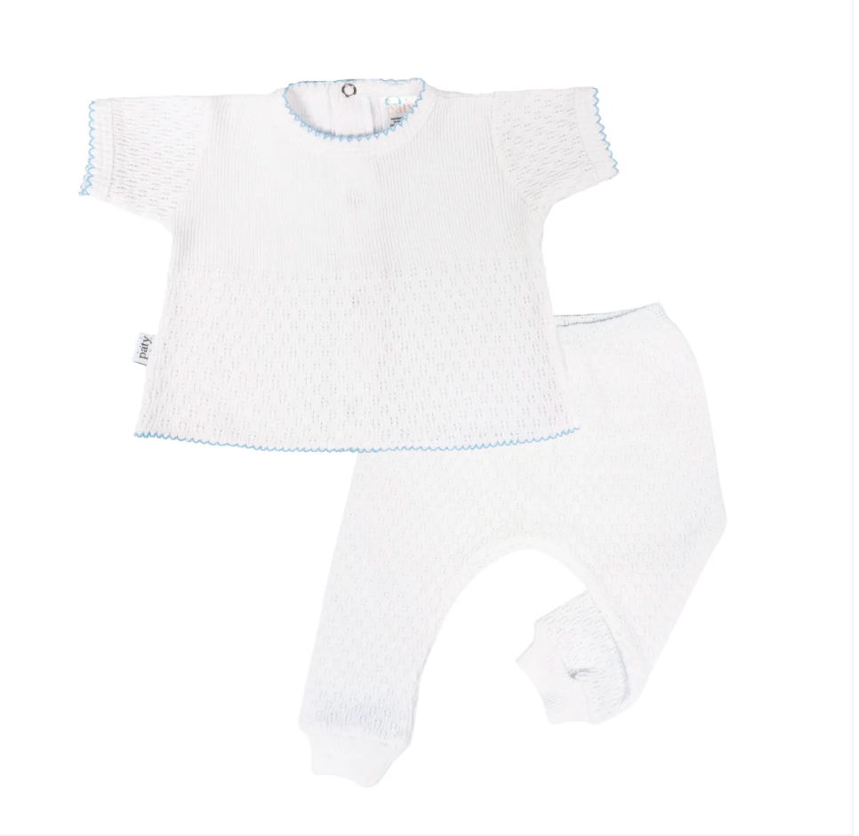 Paty Knit Short Sleeve Legging Set White with Trim