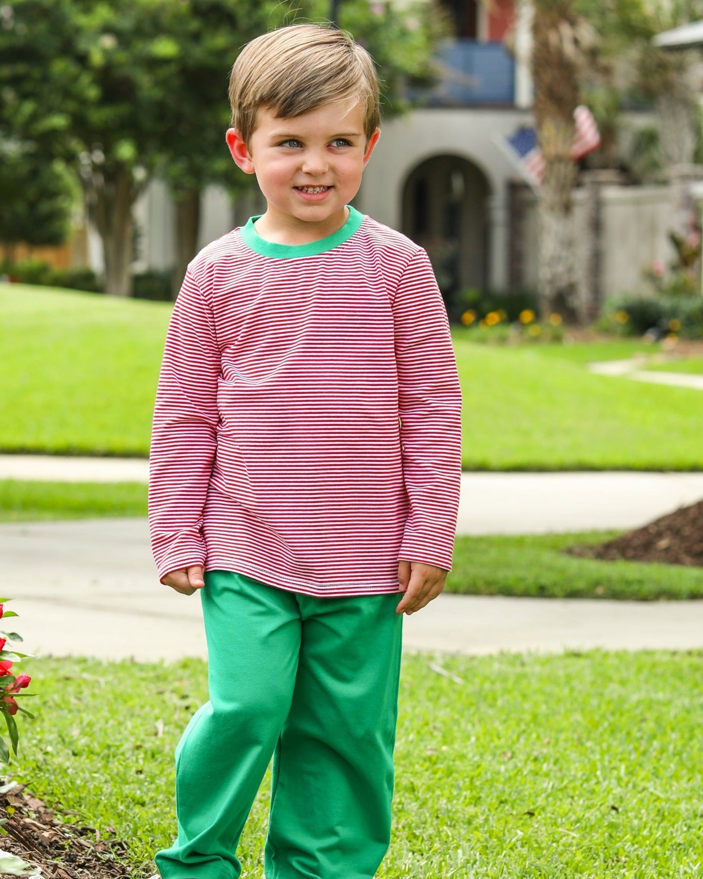 Thomas Pant Set Red Stripe & Green