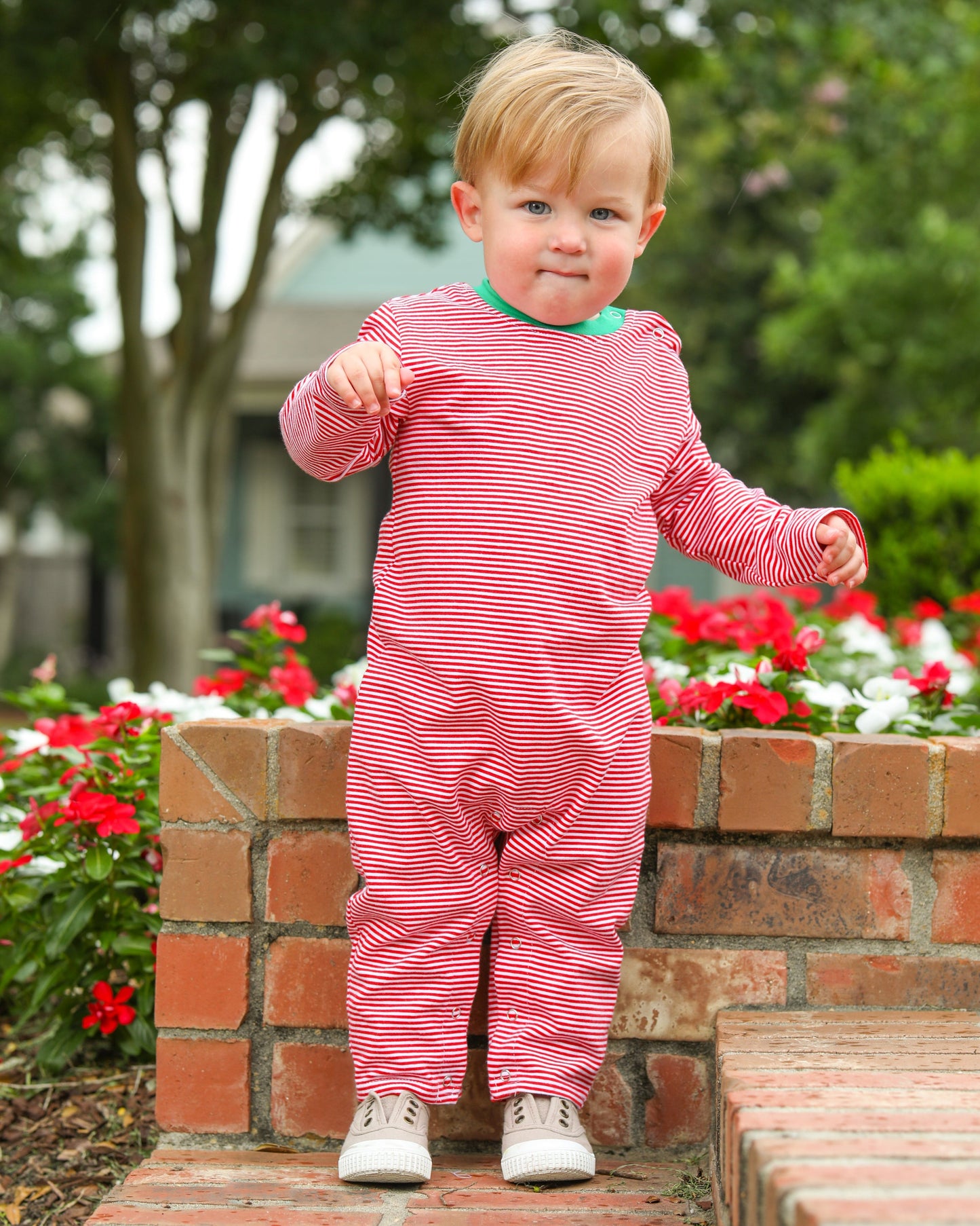 Thomas Romper Red Stripe & Green